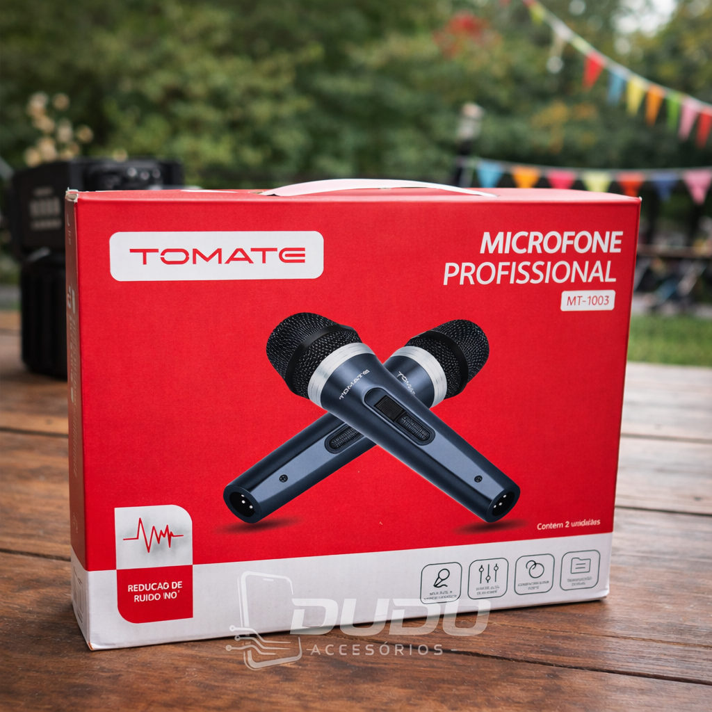 🎤 Kit 2 Microfones Profissionais com Fio Tomate MT-1003